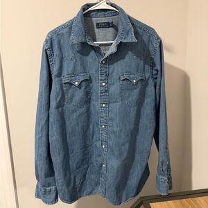 XL Polo Ralph Lauren Denim Pearl Snap Button Up Western Shirt Vintage Men Women